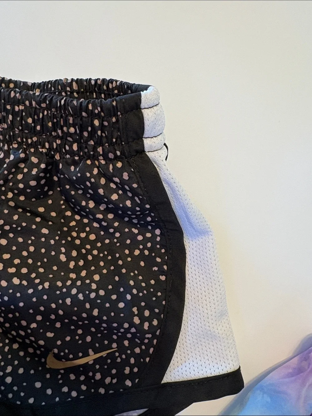 Nike Black Dot Athletic Shorts + Pastel Tie-Dye Purple-Trim Shorts - 2 Pack